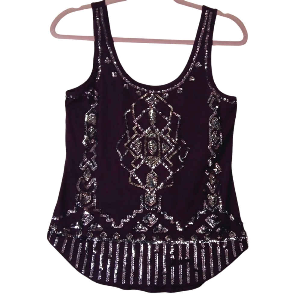 Express Embellished Beaded Modal Blend Tank Top XS Purple
